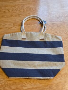 Striped Tote Bag in Navy and Beige - Everyday Canvas Carryall